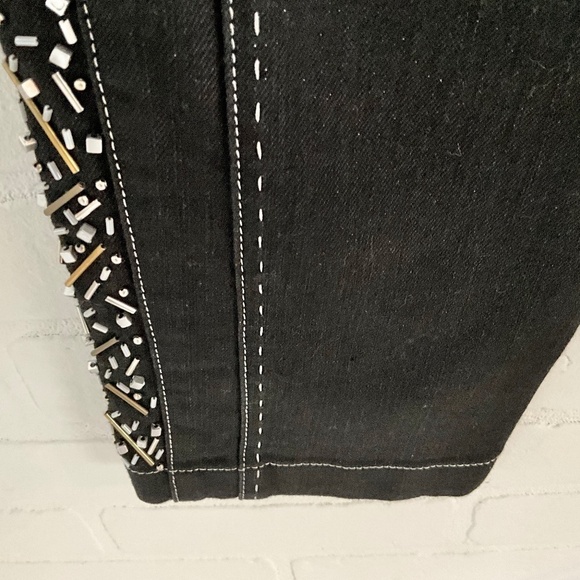 NWOT Escada Y2K Women’s Denim Jeans Blokecore Black Beaded Pockets 8 - Picture 14 of 16
